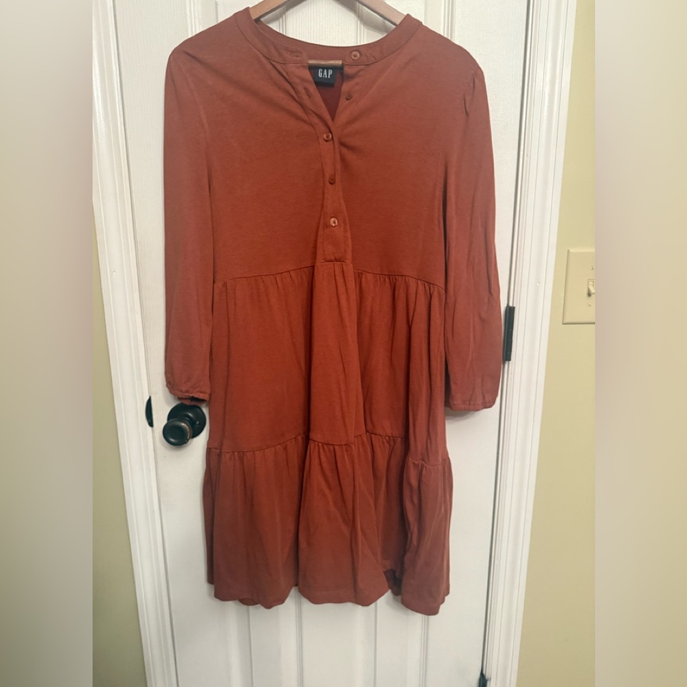 New Gap Rust Orange Tiered Button-Front Tunic Dre… - image 1